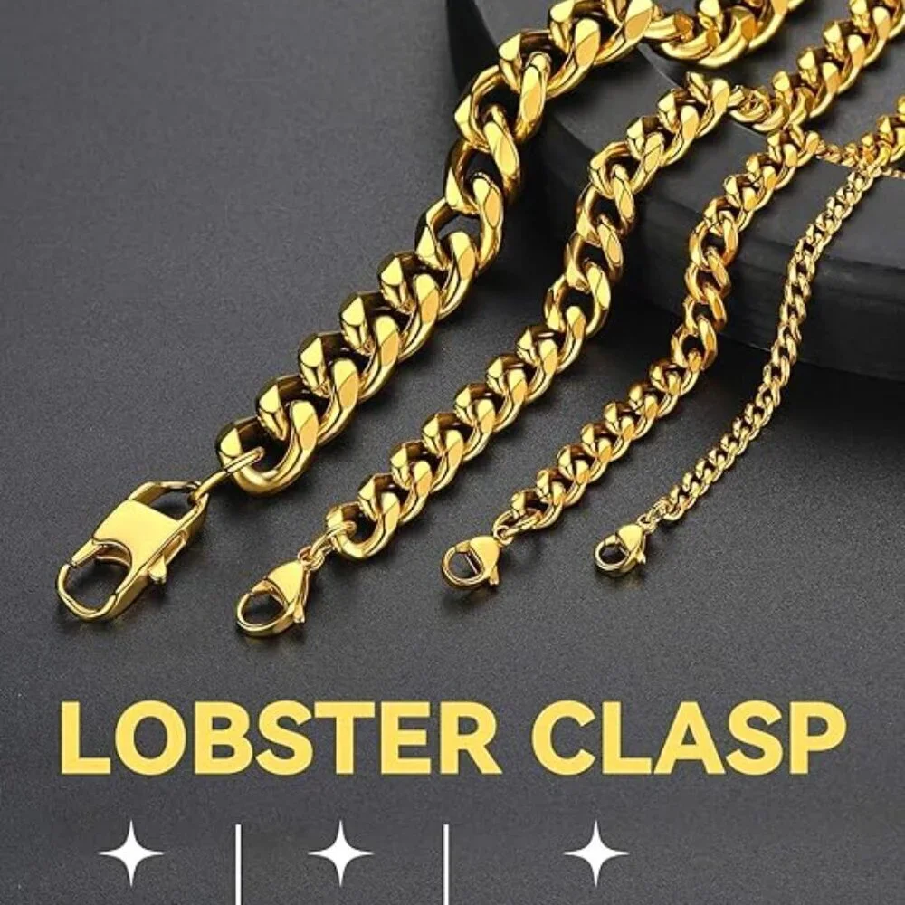 Miami Cuban Link Chain Necklace for Men Gold Plated 3mm-gold Stainless Steel